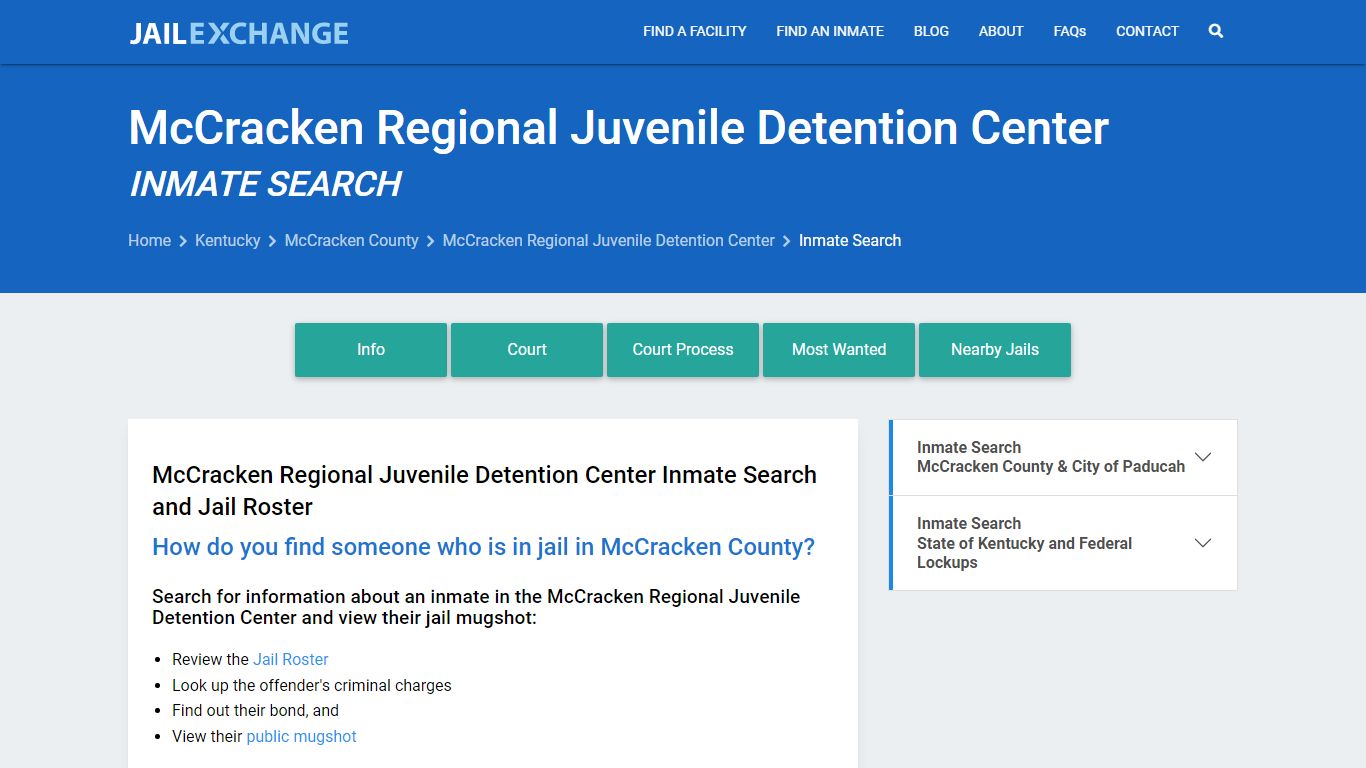 McCracken Regional Juvenile Detention Center Inmate Search - Jail Exchange