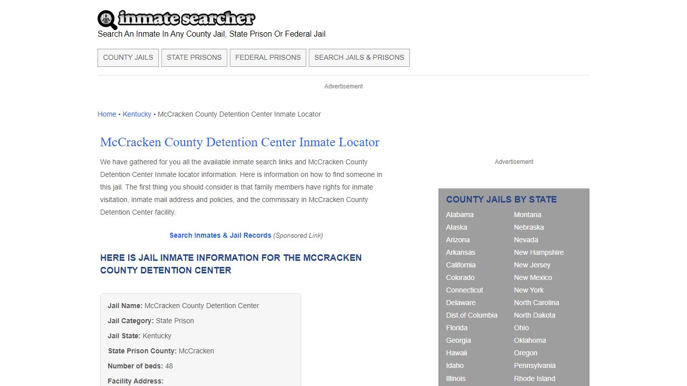 McCracken County Detention Center Inmate Locator - Inmate Searcher